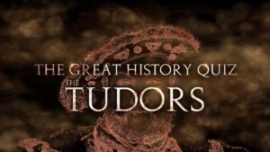 The Great History Quiz The Tudors logo with Henry the 8Th outlined in the background