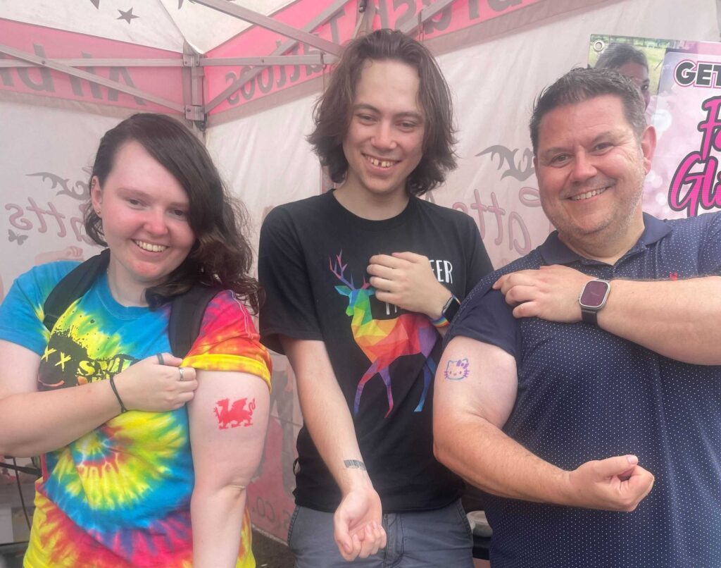 Carriann, Stuart & Craig at Caerphilly Pride 2023.